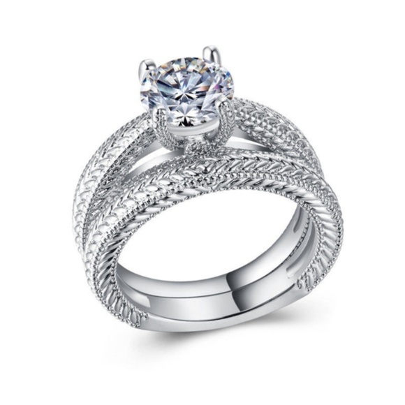 Luxury 925 Silver Ring Round Cut White Sapphire - Picture 2 of 5